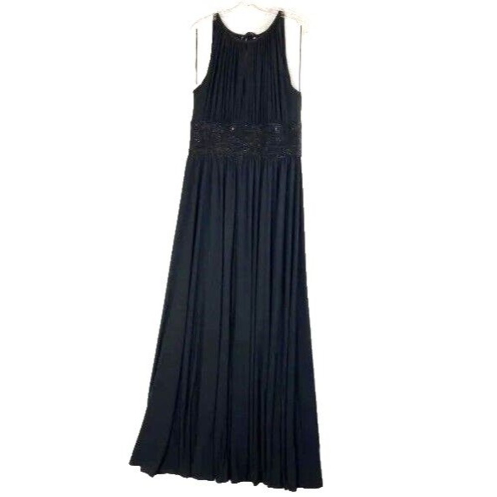 New WHBM Size 12 Gown Keyhole Beaded Waist Maxi Dress Sleeveless Side Slit Prom